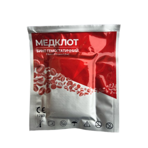 Бинт кровоспинний (гемостатичний) Медклот 7,5 см X 1,5 м Бинт кровоспинний (гемостатичний) Медклот 7,5 см X 1,5 м
